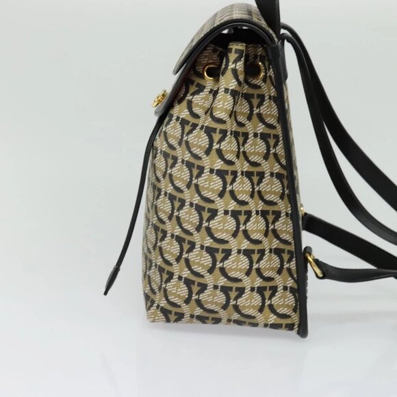 Salvatore Ferragamo Gancini Backpack PVC Leather Beige Gold Auth - Picture 4 of 16